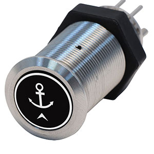 Bluewater 19mm Switch with Anchor Up Laser Logo, Momentary On / Off Function