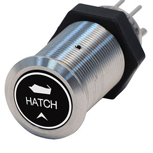 Bluewater 19mm Switch with Hatch Up Laser Logo, Momentary On / Off Function