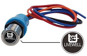 Bluewater 19mm Switch and 12 Inch Harness with Livewell Pump Text Laser Logo, On / Off Function