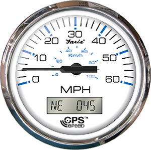 Faria Chesapeake SS White 4" Gauge - 60 MPH GPS Speedometer With LCD, Compass"