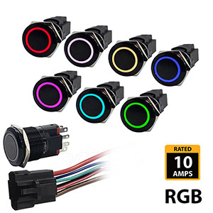 Marine Push Button Switch - RGB - 10A - Black Anodized