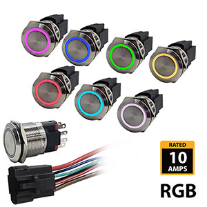 Marine Push Button Switch - RGB - 10A - Stainless Steel