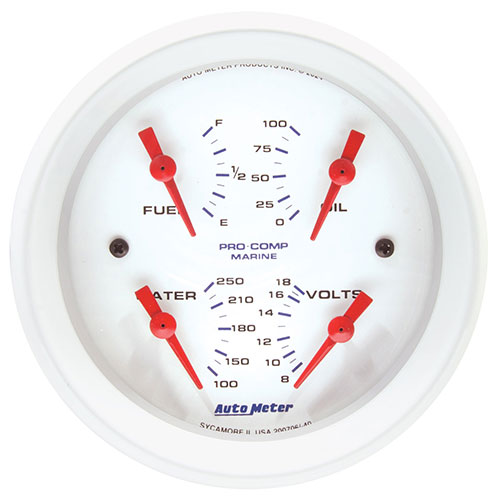 Quad Function Gauge, Voltmeter, Oil Pressure, Water Temp, Fuel Level, 3-3/8"