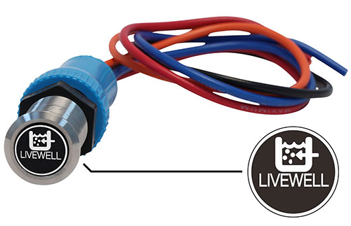 Bluewater 19mm Switch and 12 Inch Harness with Livewell Pump Text Laser Logo, On / Off Function