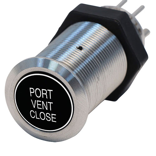 Bluewater 19mm Switch with Port Vent Close Laser Logo, Momentary On / Off Function