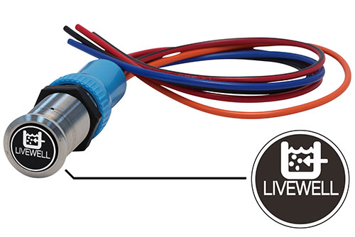 Bluewater 22mm Adjustable Breaker Switch and 12 Inch Harness with Livewell Pump Text Laser Logo, On / Off Function