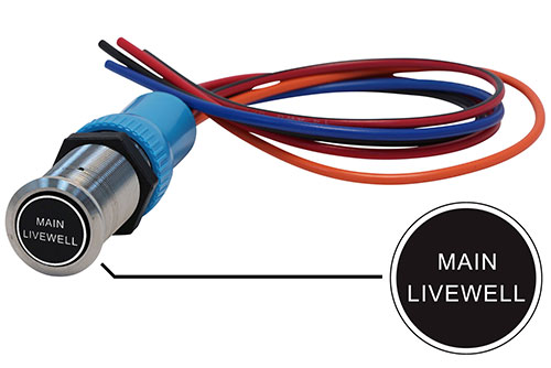 Bluewater 22mm Switch and 12 Inch Harness with Main Livewell Laser Logo, On / Off Function