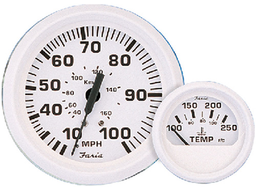 Faria Dress White 4" Gauge - 6000 RPM Tachometer  (Gas) (Inboard & IO)"