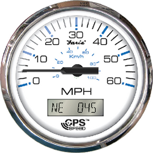 Faria Chesapeake SS White 4" Gauge - 80 MPH GPS Speedometer With LCD, Compass"